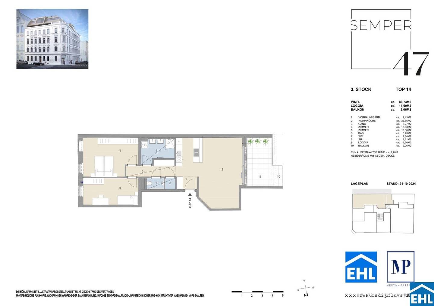 Erstbezug Wohnung mit Loggia und hohen Raumhöhen