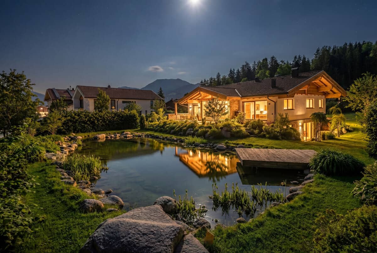 Forest edge apartment with private terrace and pond