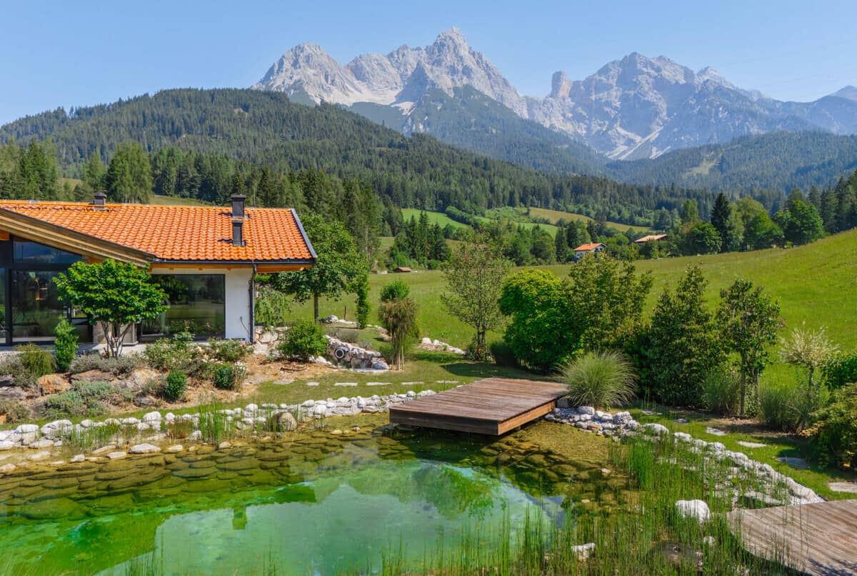 Forest edge apartment with private terrace and pond