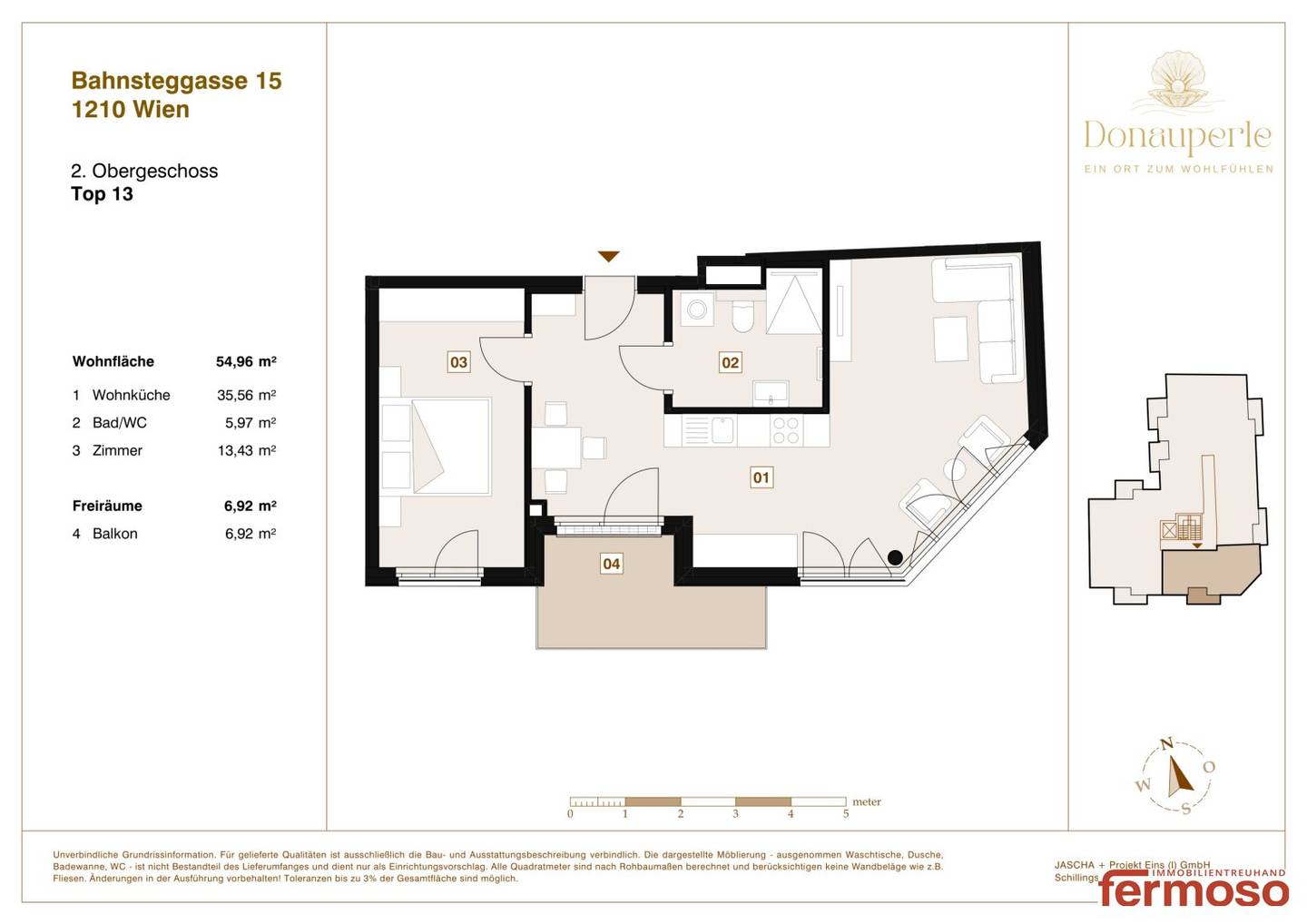 Neubauwohnung in Wien 21. – 2-Zimmer, Balkon, 54,74 m² in Floridsdorf