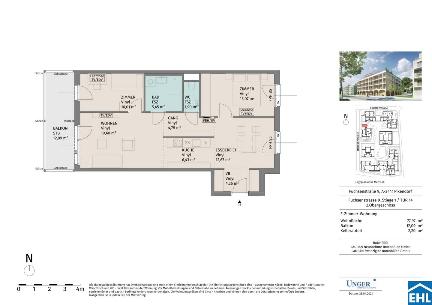 Neubauwohnung Erstbezug mit Balkon und Tiefgarage