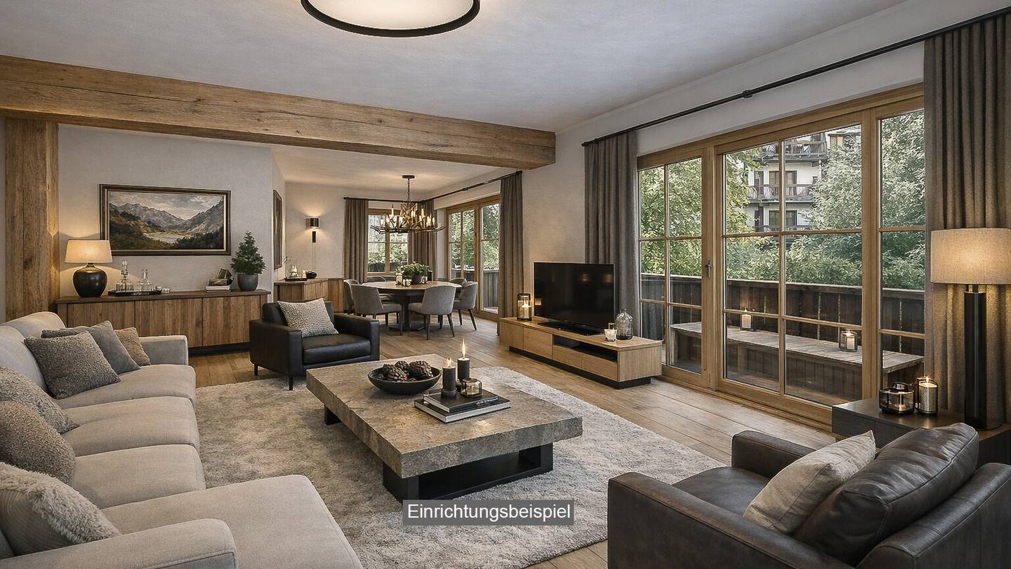 apartment in green setting generous living room