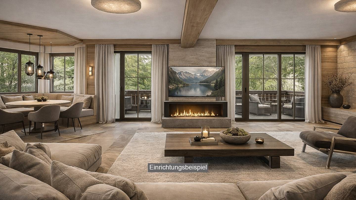 apartment in green setting generous living room