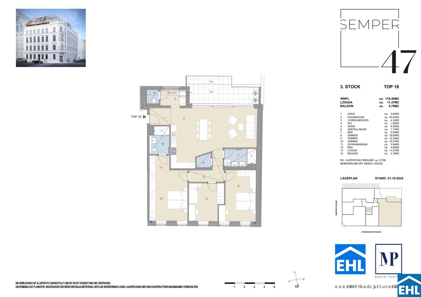 Newly built apartment with high ceilings and loggia
