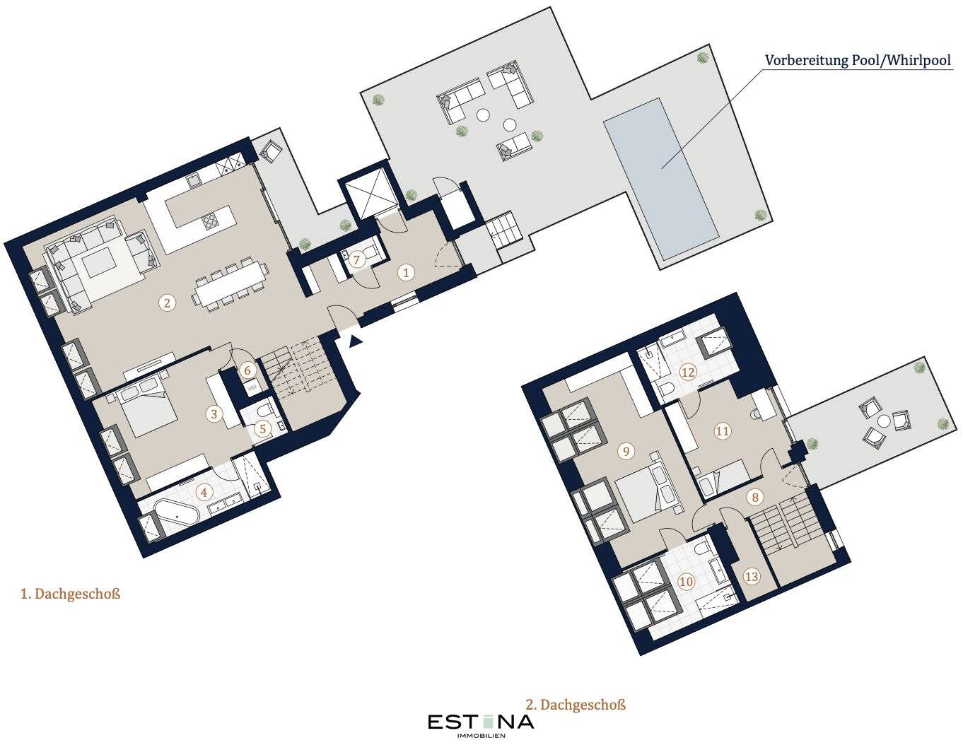 Erstbezug - Luxuriöse Maisonette mit 2 Terrassen und Pool