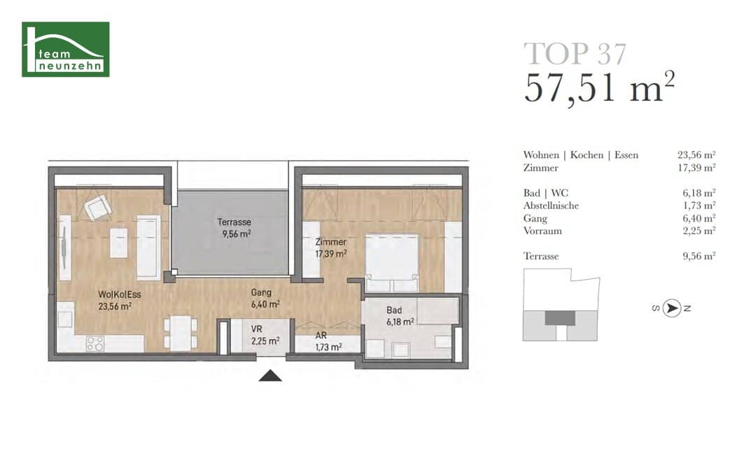 Dachgeschosswohnung mit Terrasse nahe Augarten