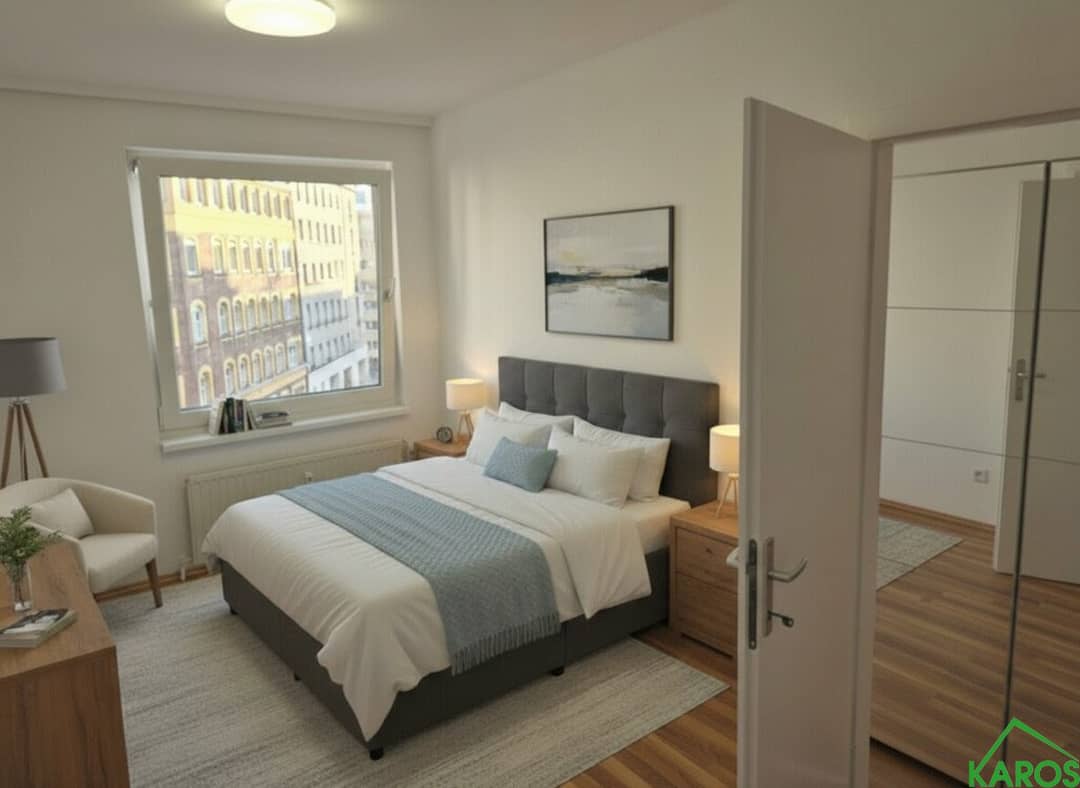 Schlafzimmer mit Beispielmöblierung