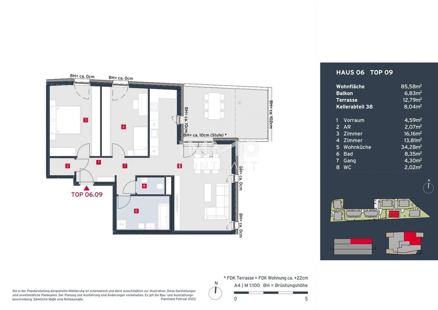 Top floor apartment with roof terrace newly built