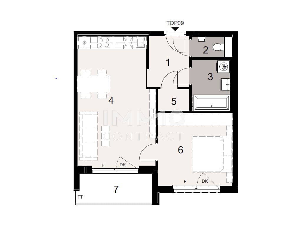Apartment with kitchen included and loggia in the new build