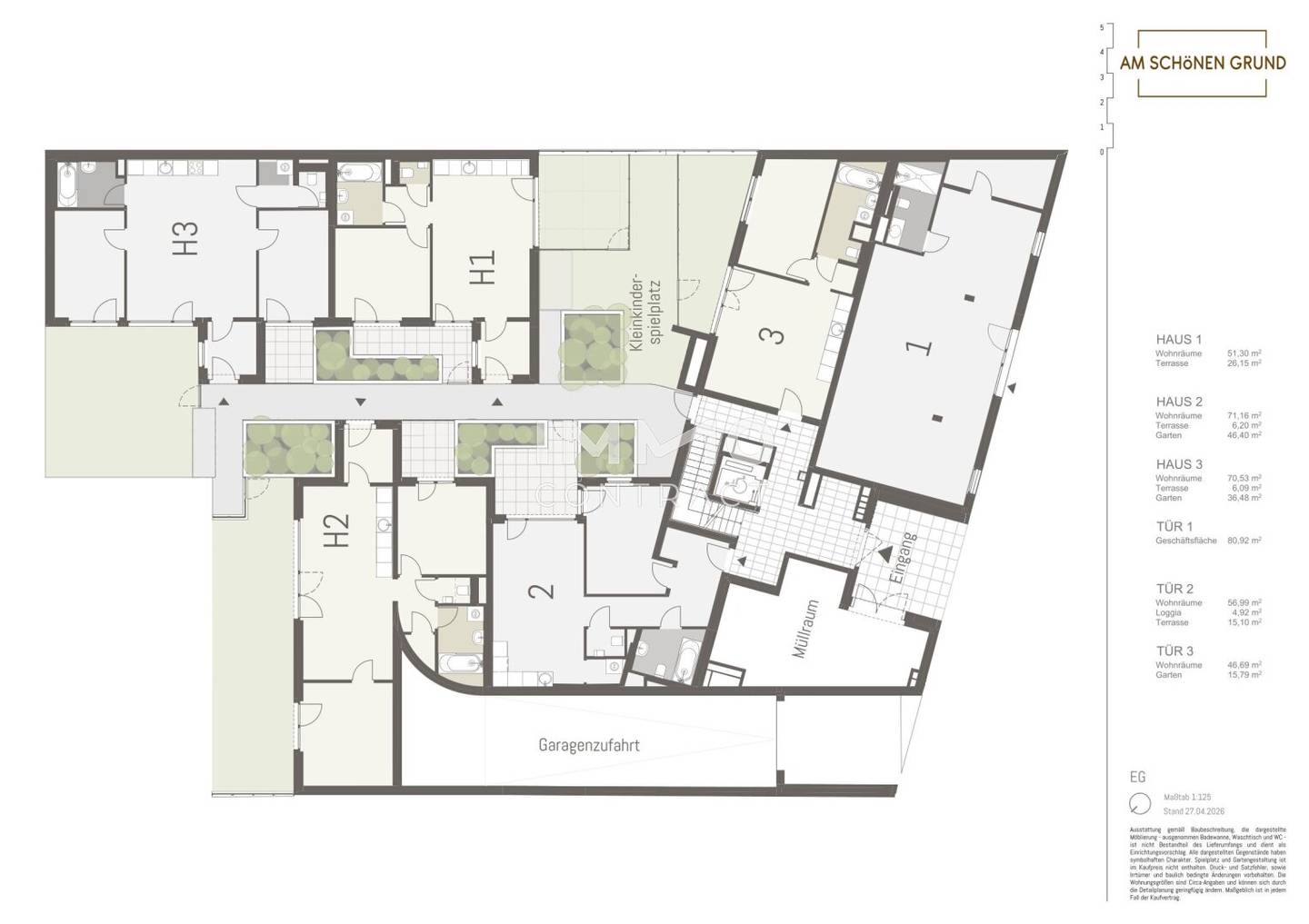 Newly built apartment with terrace in courtyard