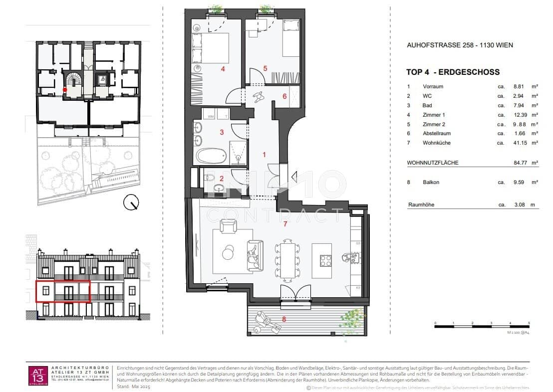 Apartment with high ceilings and balcony in green