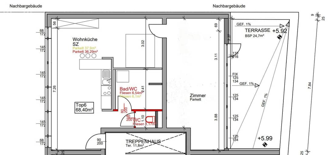 Terrassenwohnung in Eisenstadt: 68 m², 2 Zimmer, 21,7 m² Terrasse