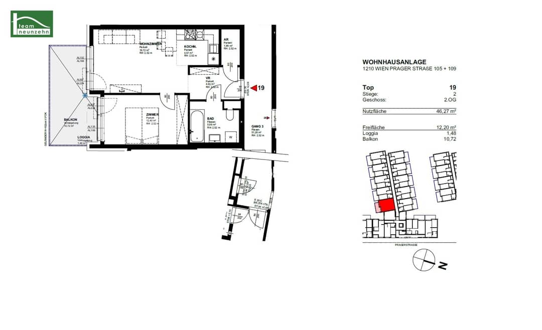 Apartment in a new build near Lorettowiese with balcony and loggia