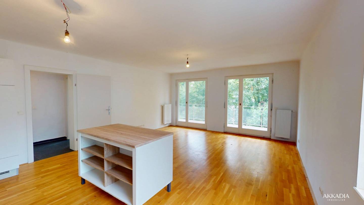 Apartment with open kitchen and balcony with green view