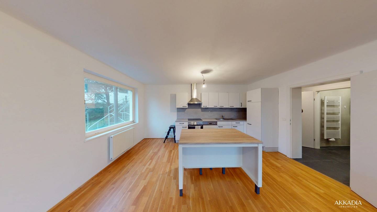 Apartment with open kitchen and balcony with green view
