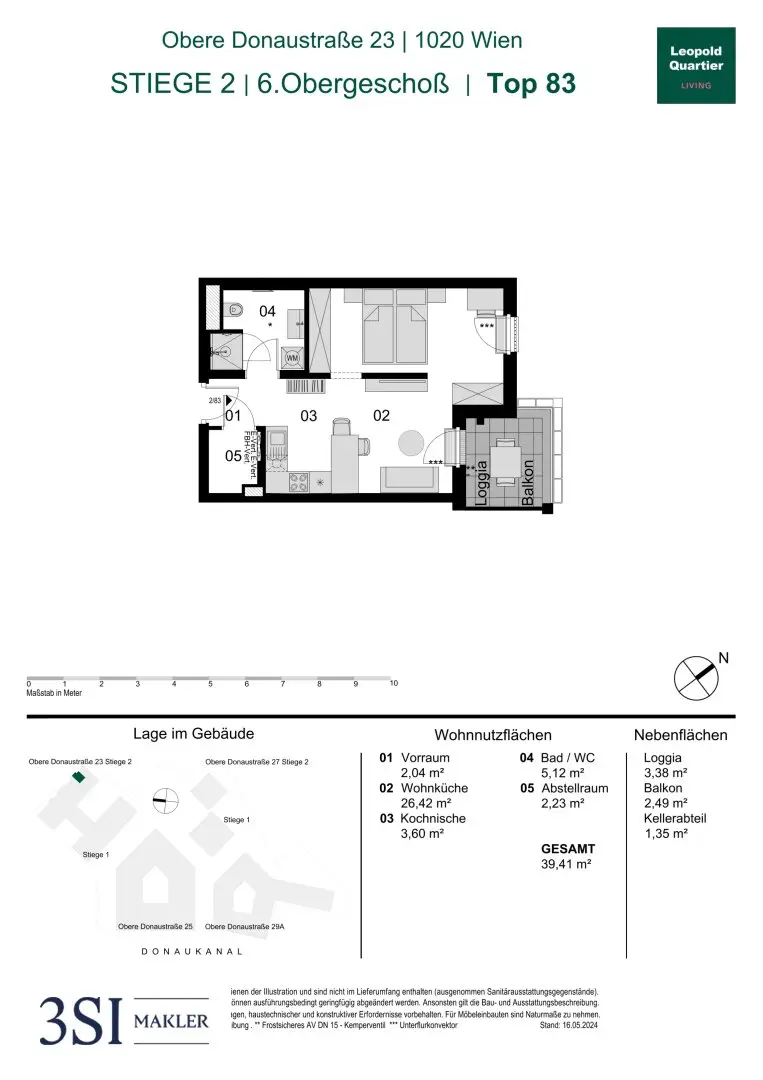 Neubau Wohnung Loggia nahe Augarten provisionsfrei