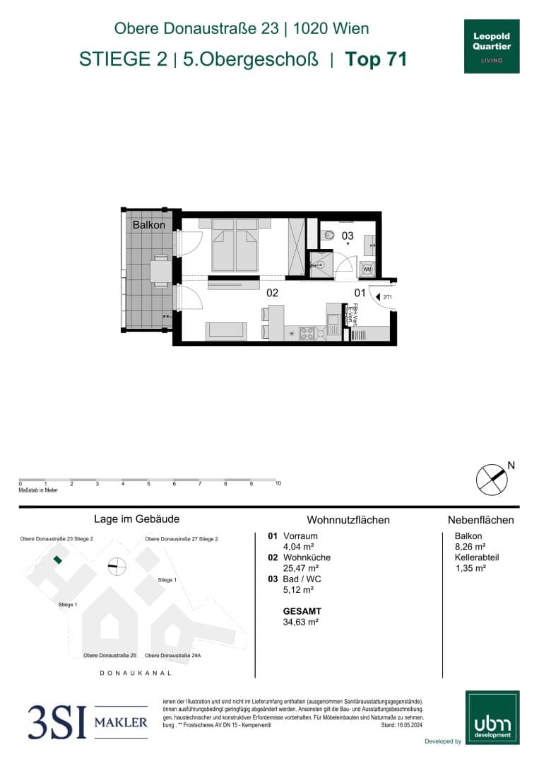 Apartment commission free first occupancy balcony by the Donaukanal
