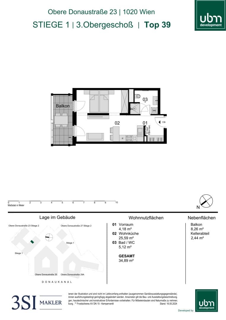 Apartment new at Donaukanal commission free