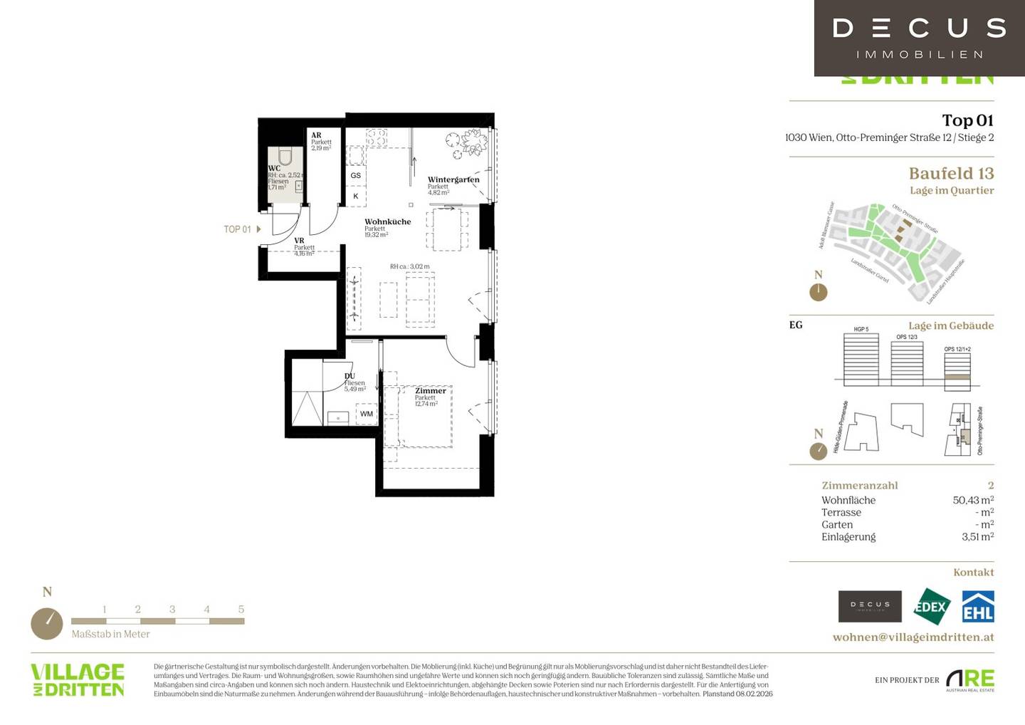 Two Room VILLAGE IM DRITTEN Baufeld 13 First Occupancy Condominiums City Quarter in the Third District
