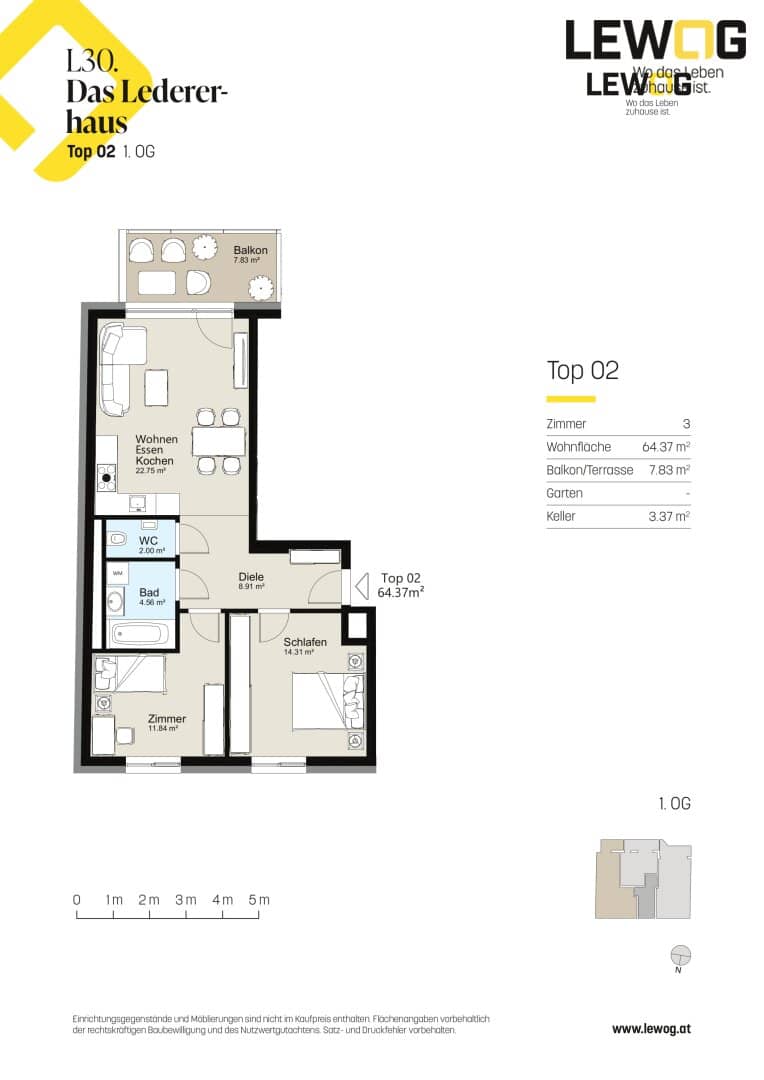 New build apartment in the city center with balcony