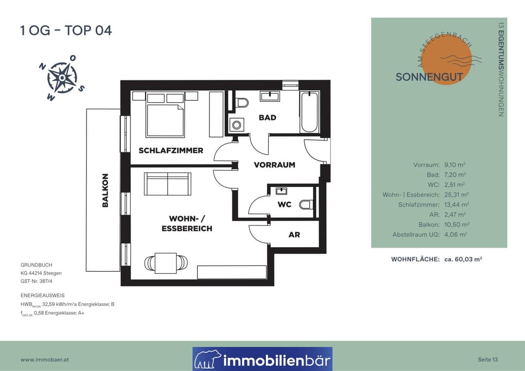 Etagenwohnung in Steegen, ca. 60 m², 2 Zimmer, Balkon, 2 Stellplätze
