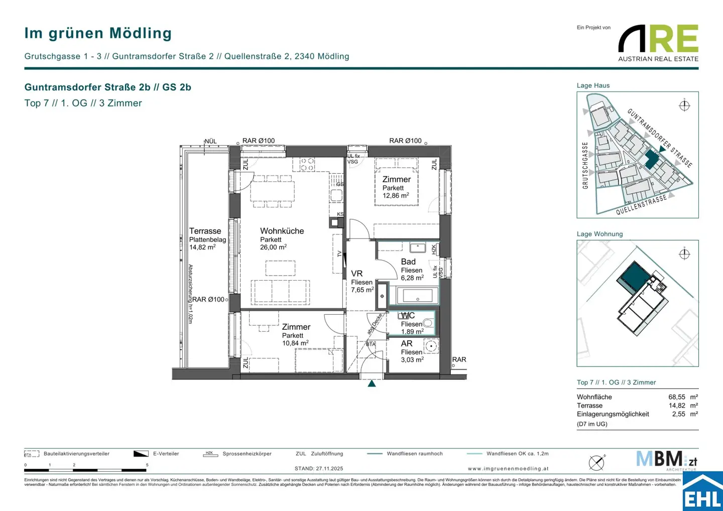 Moderne 3-Zimmer-Wohnung in Mödling mit Balkon, 68,6 m², Neubau