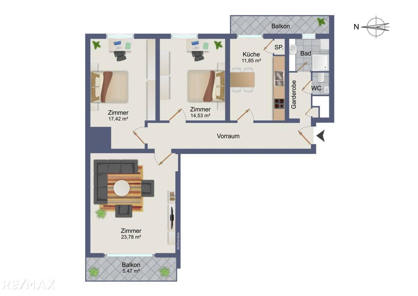 Spacious bright apartment with two balconies
