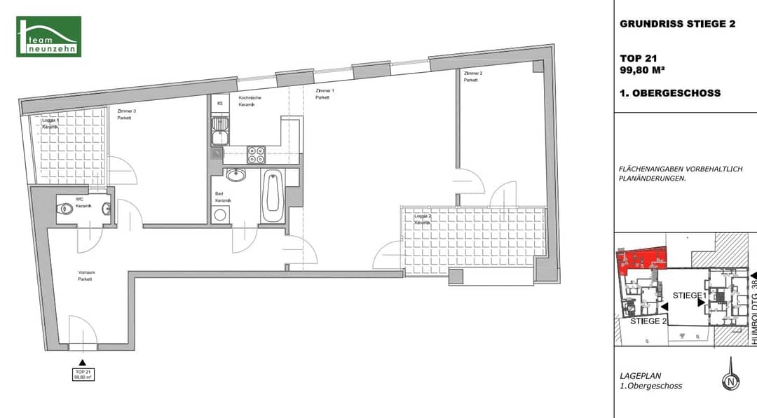 Wohnung with two loggias in a quiet courtyard