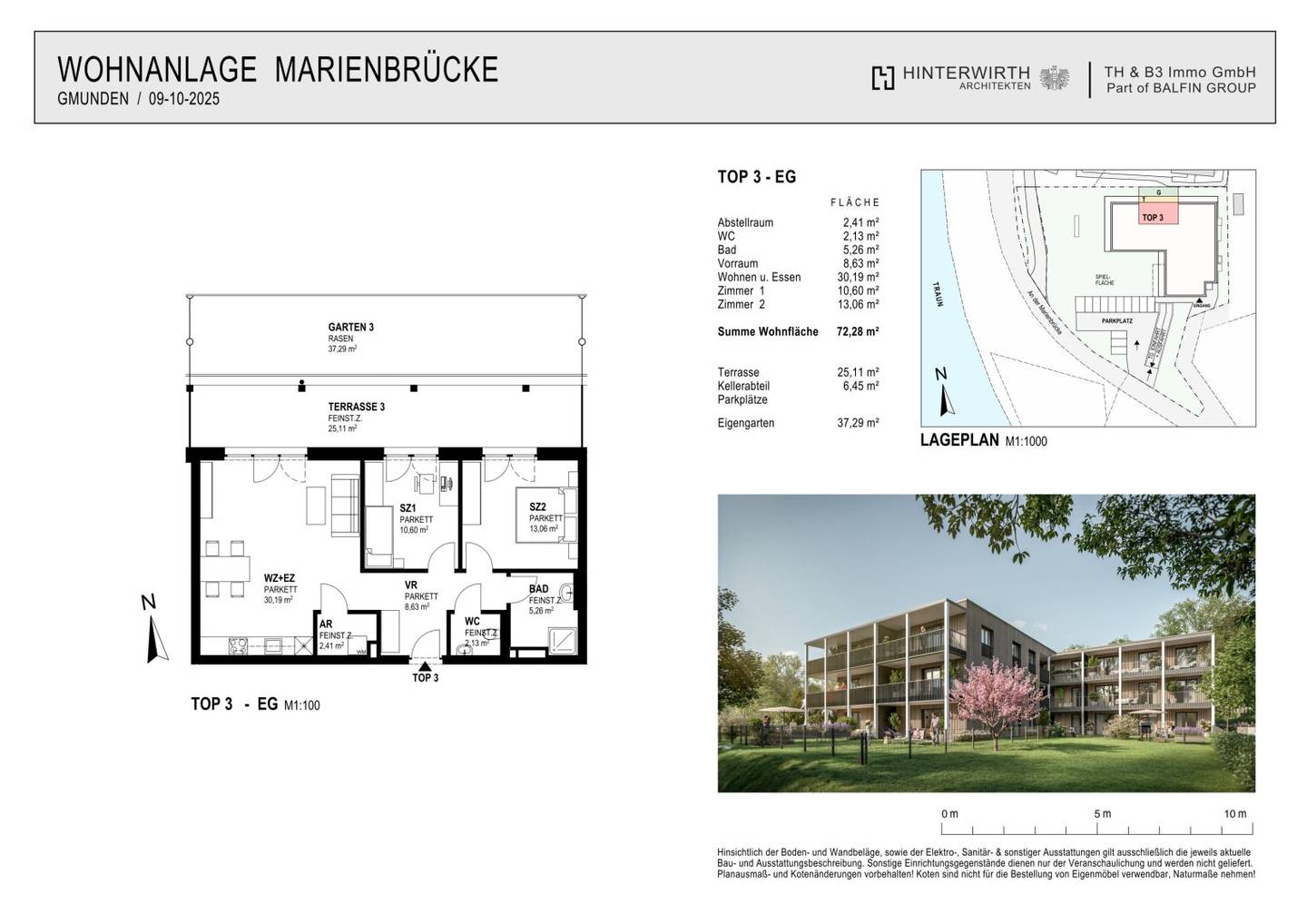 Ground floor apartment with private garden and balcony