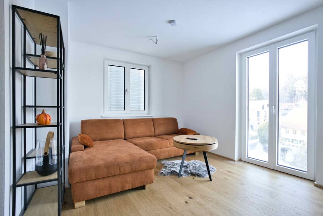 Wohnzimmer, Wohnung nahe Attersee