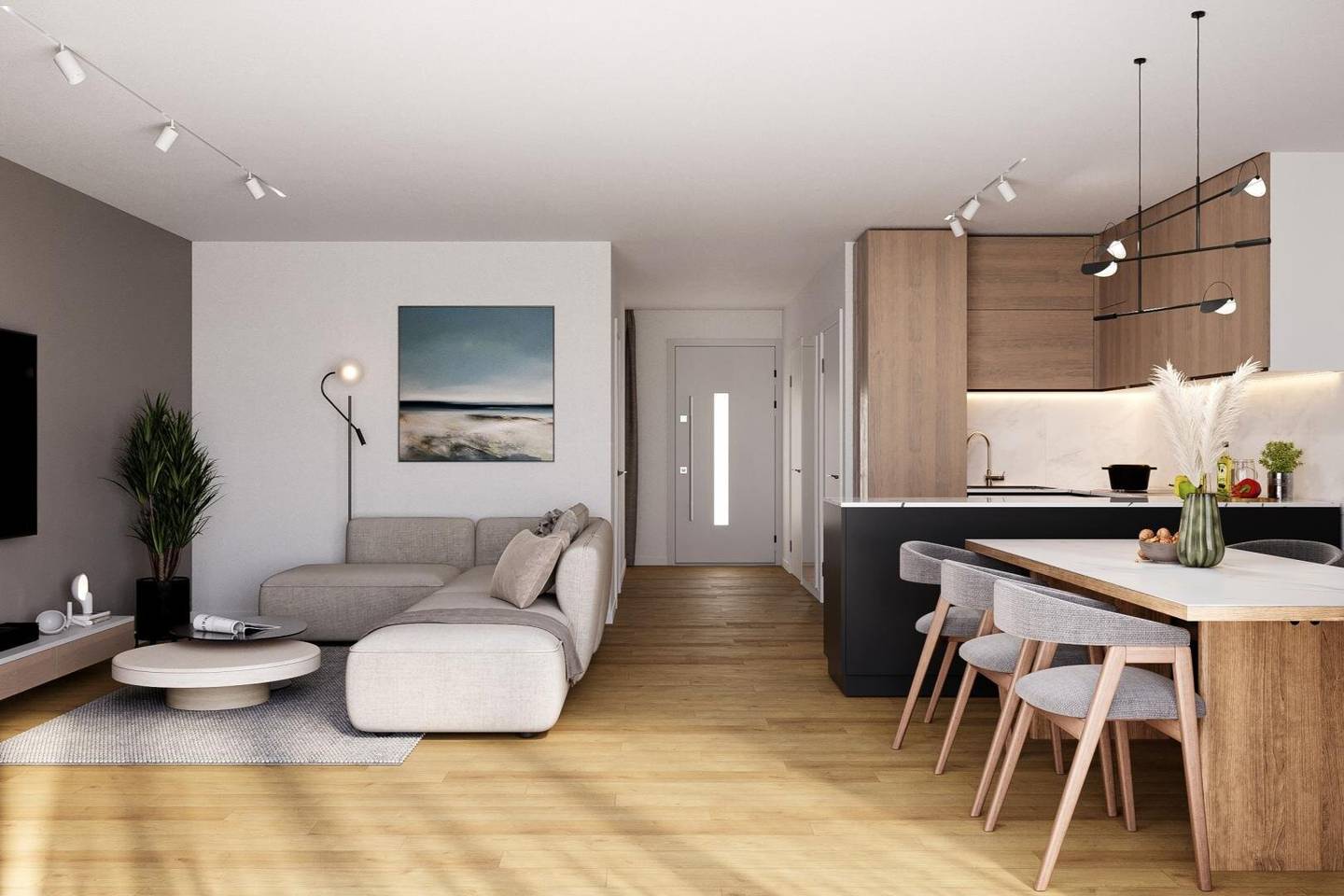 New construction apartment with balcony and underground parking