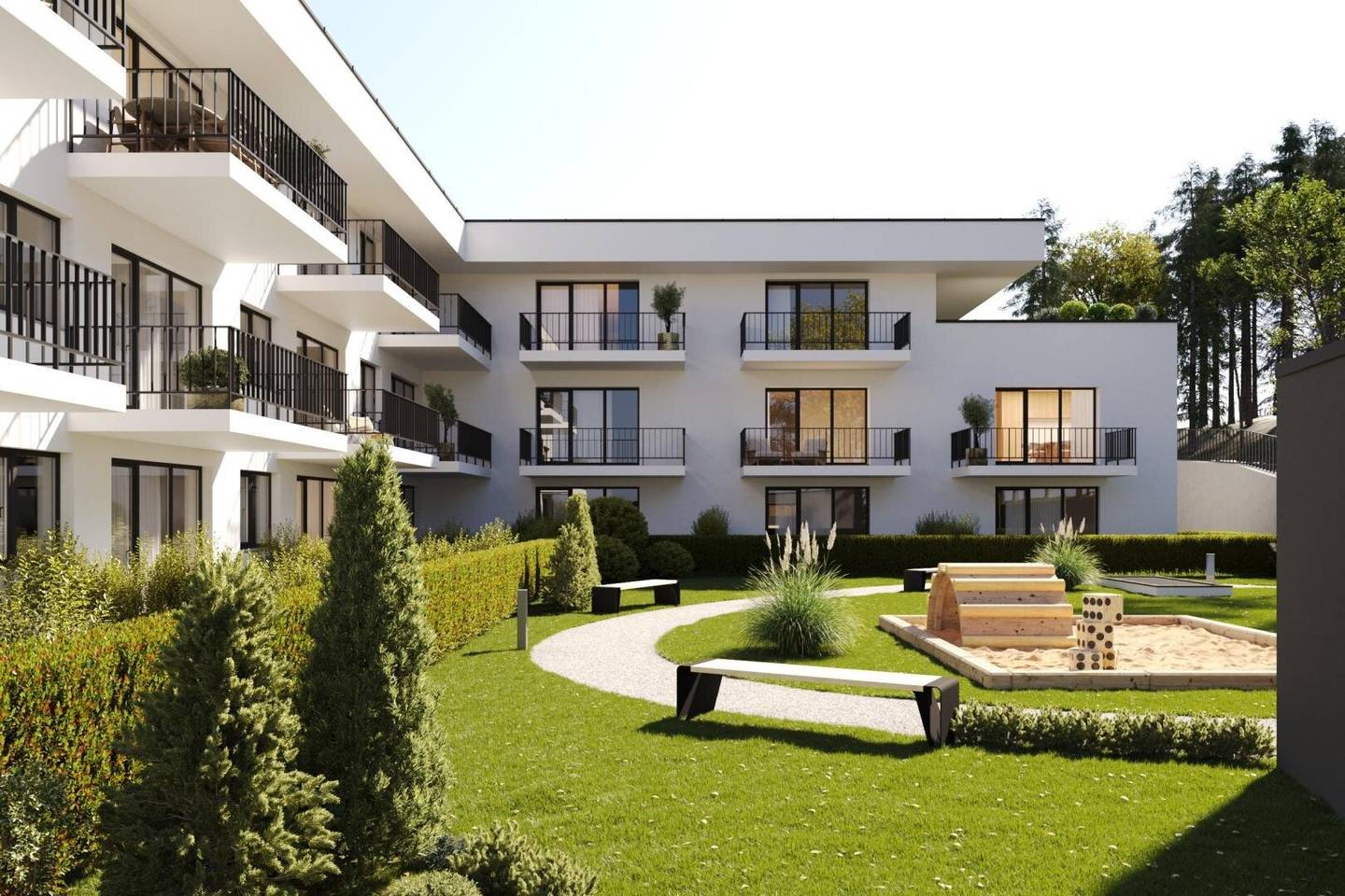 New construction apartment with balcony and underground parking