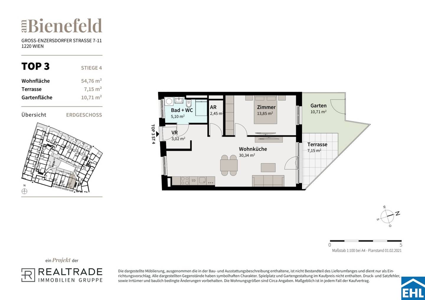 New build apartment in Seestadt with garden near Donauinsel