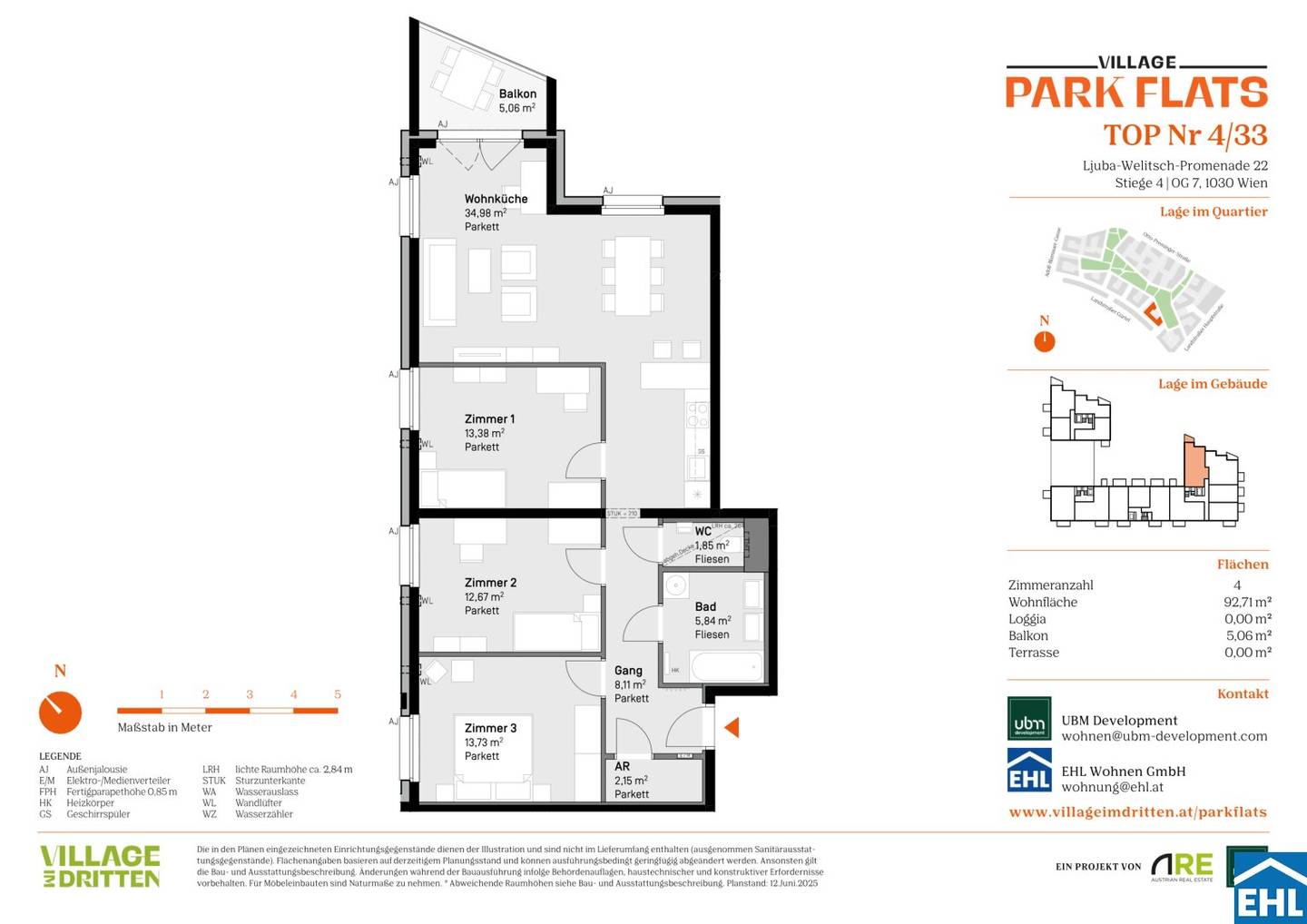 First occupancy new build apartment balcony near park