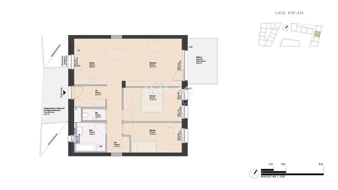 Etagenwohnung in Linz Neue Heimat: 3 Zimmer, Balkon, Erstbezug 2025