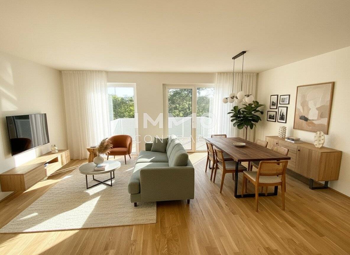 Wohnzimmer KI möbliert