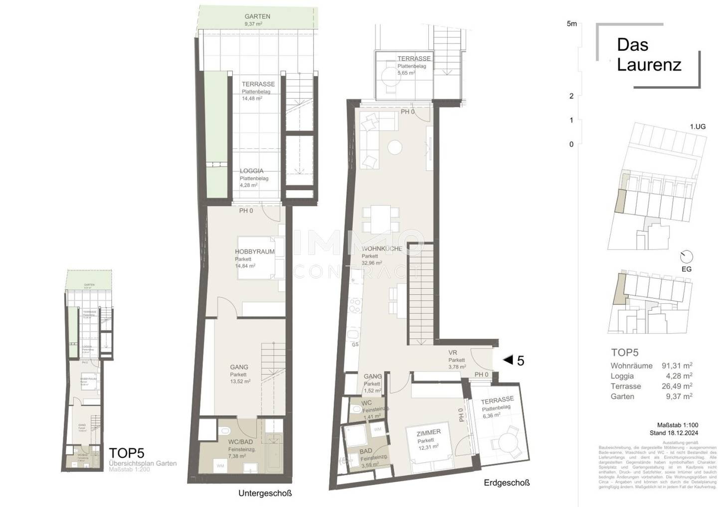 Ground floor apartment brand new with garden and three terraces