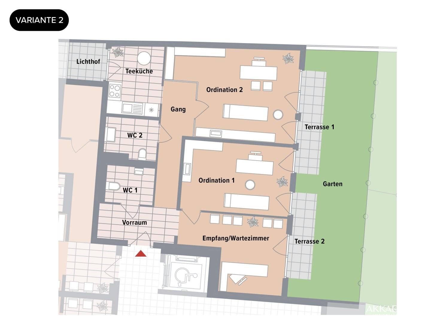 CANAVESE – Gewerbefläche mit Garten & Terrasse | alternative Grundrissvariante für Büro oder Ordination in Liesing – PROVISIONSFREI
