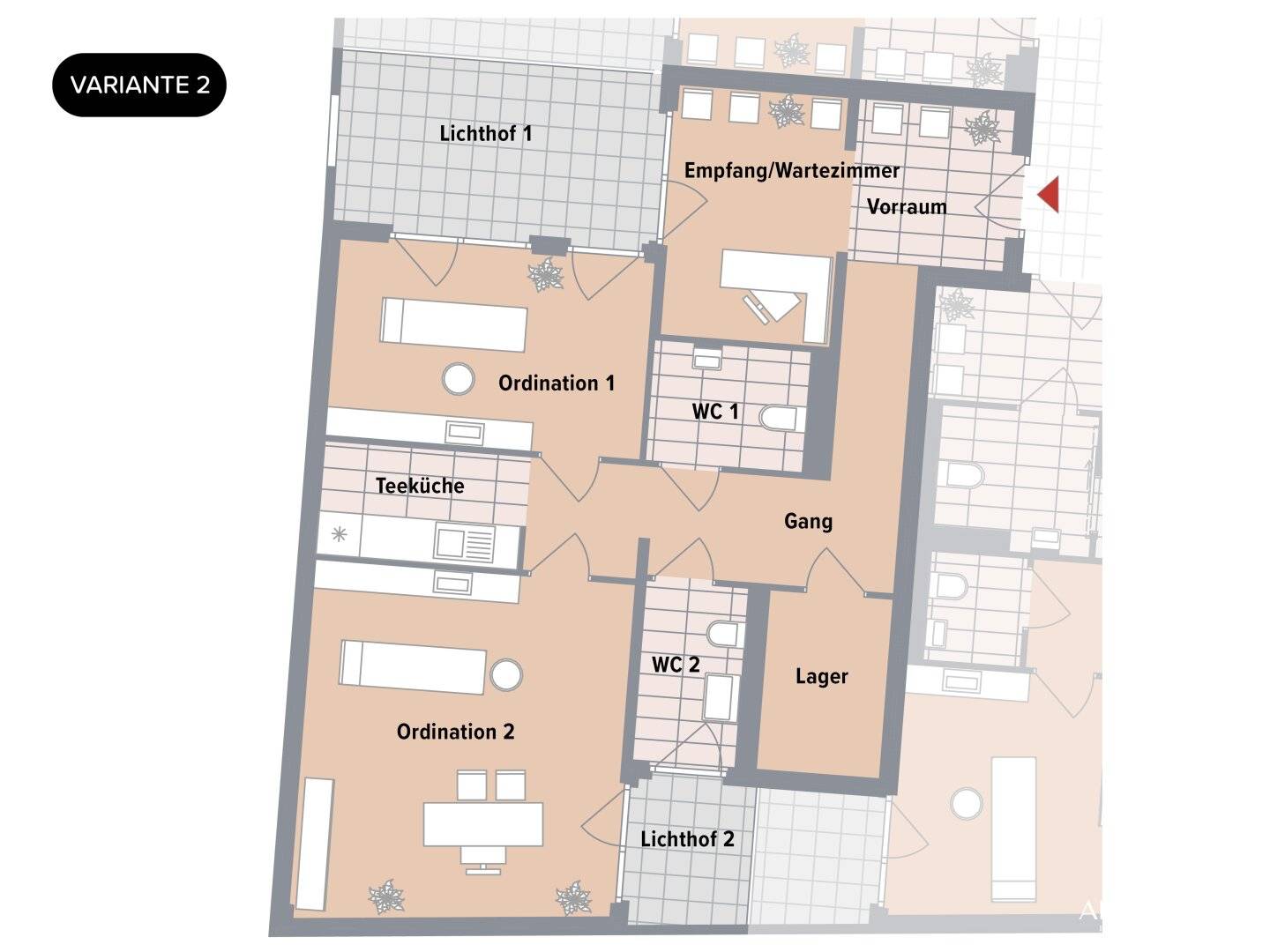 CANAVESE – Neubau-Ordination mit Freifläche | alternative Grundrissvariante für Büro oder Ordination in Liesing – PROVISIONSFREI