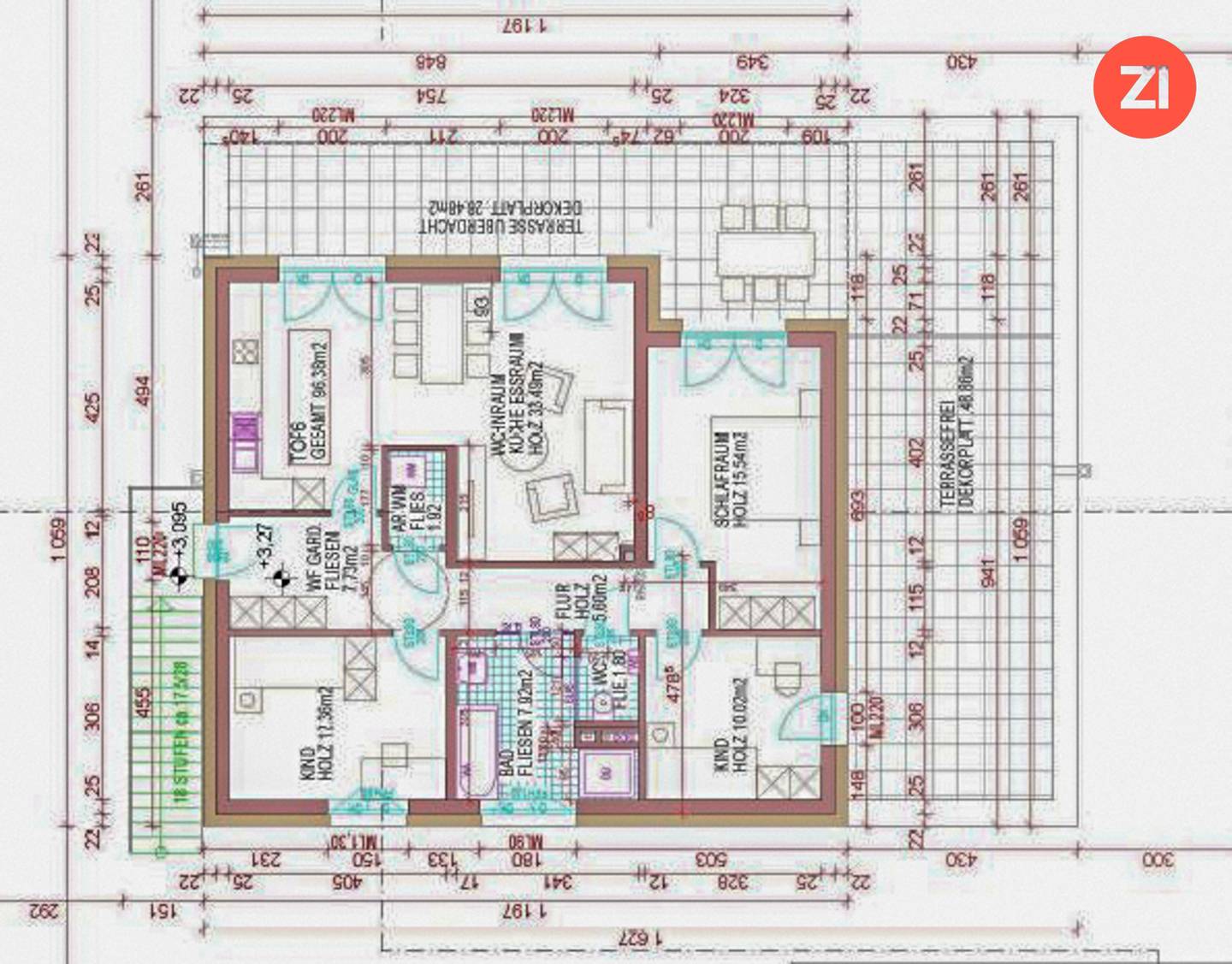 Penthouse mit 77 m² Dachterrasse und Gartenanteil