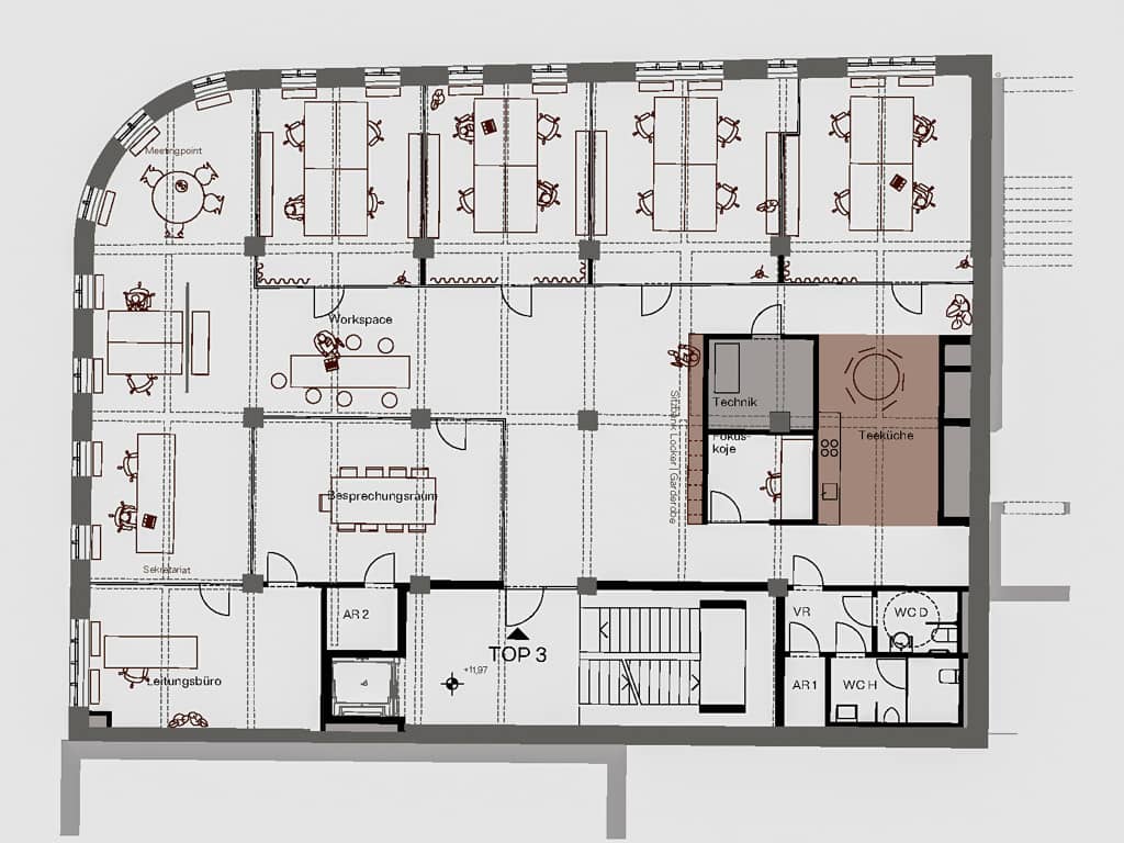 Linz - Urfahr: Loftige Bürostudios - Top modern in bester Stadtlage, Dachterrasse mit Garten, Flächen ca. 359,4 m²