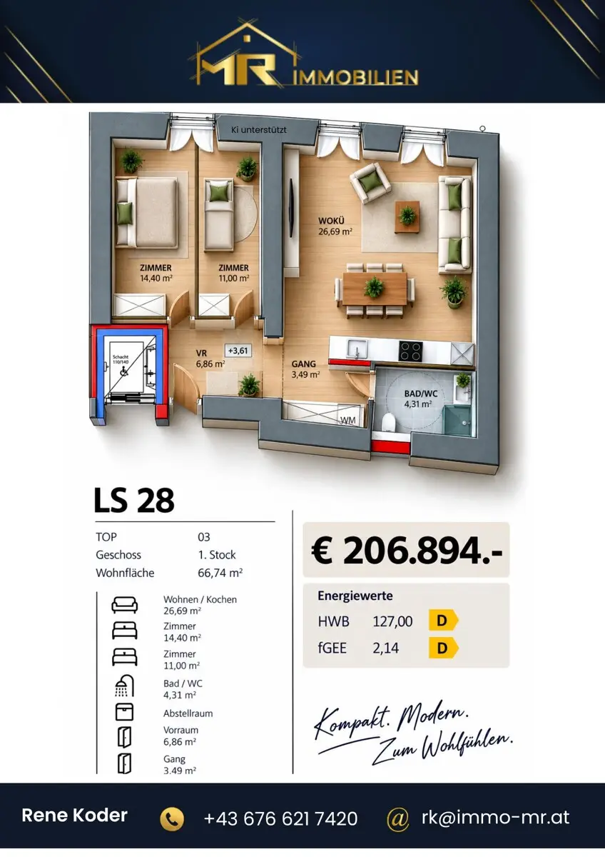 Wohnung Braunau Altstadt offene Küche barrierefrei