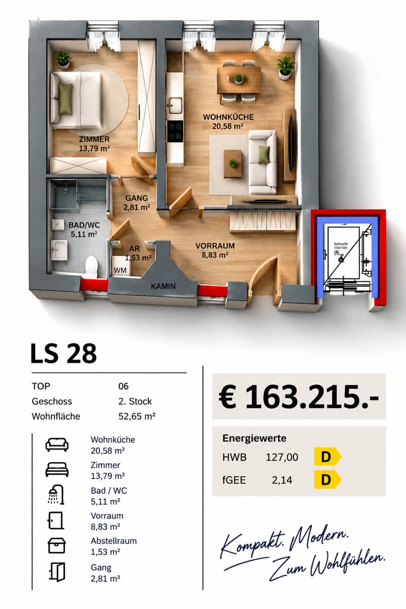 Apartment Braunau with elevator and open kitchen