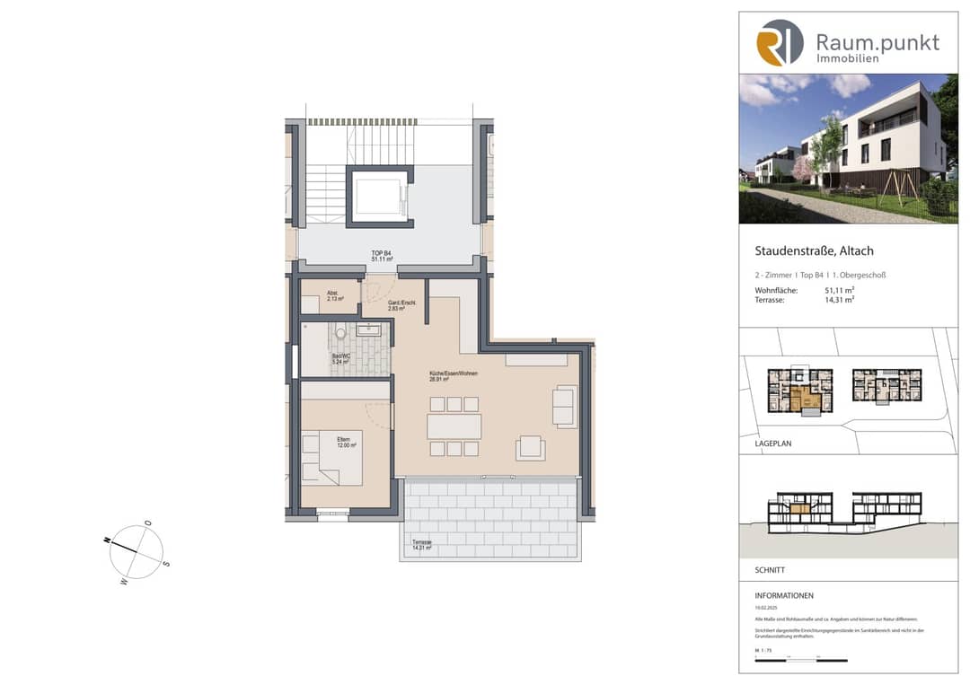New build apartment with terrace in quiet location
