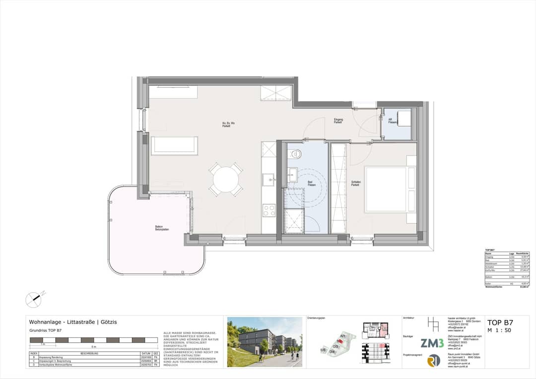 2-Zimmer-Dachgeschosswohnung in Götzis mit Balkon, 51,66 m² Wohnfläche