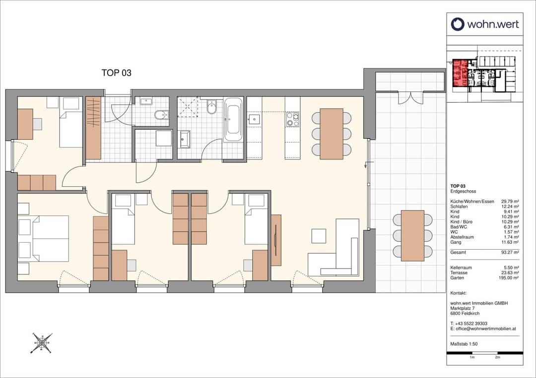 Gartenwohnung mit 5 Zimmern in Götzis – 93,27 m², Terrasse & Garten
