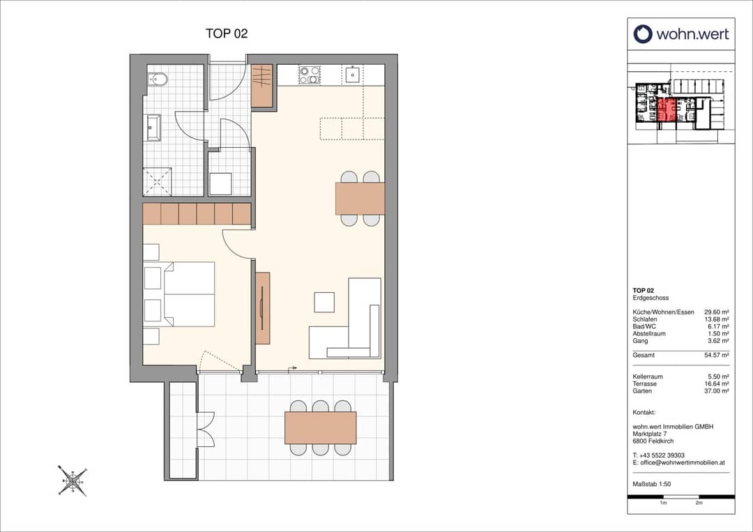 Götzis: Moderne 2-Zimmer-Gartenwohnung mit Terrasse & Balkon