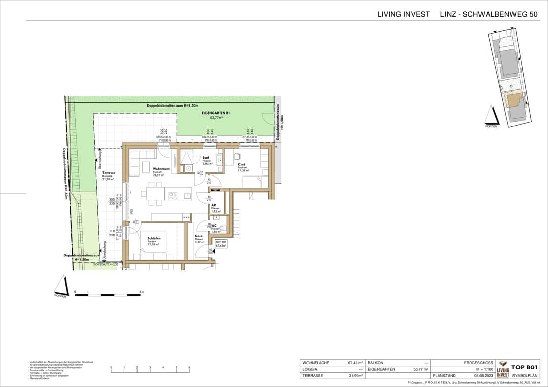 3-Zimmer-Gartenwohnung mit großer Terrasse in Linz Schwalbenweg