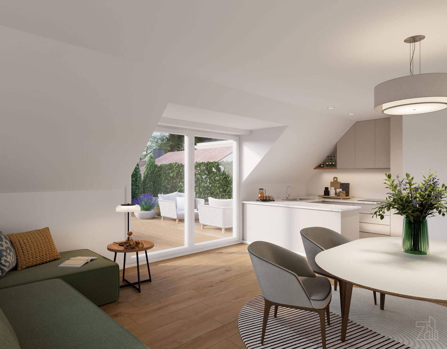 Maisonette apartment new build with garden and terraces