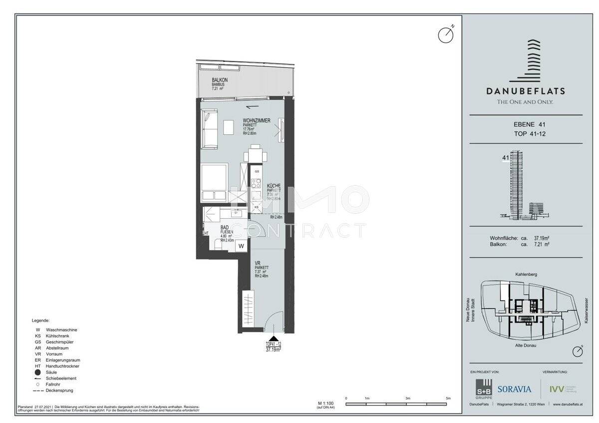 Apartment on 41st floor with Kahlenberg view